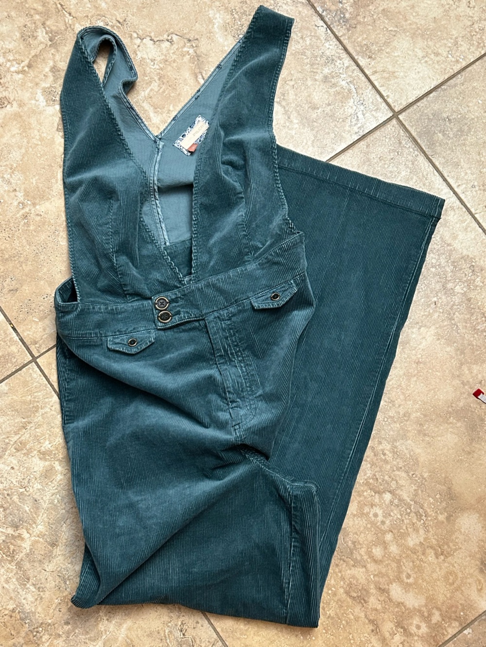 Pilcro Teal Corduroy Deep-V Wide-Leg Jumpsuit - Picture 12 of 12
